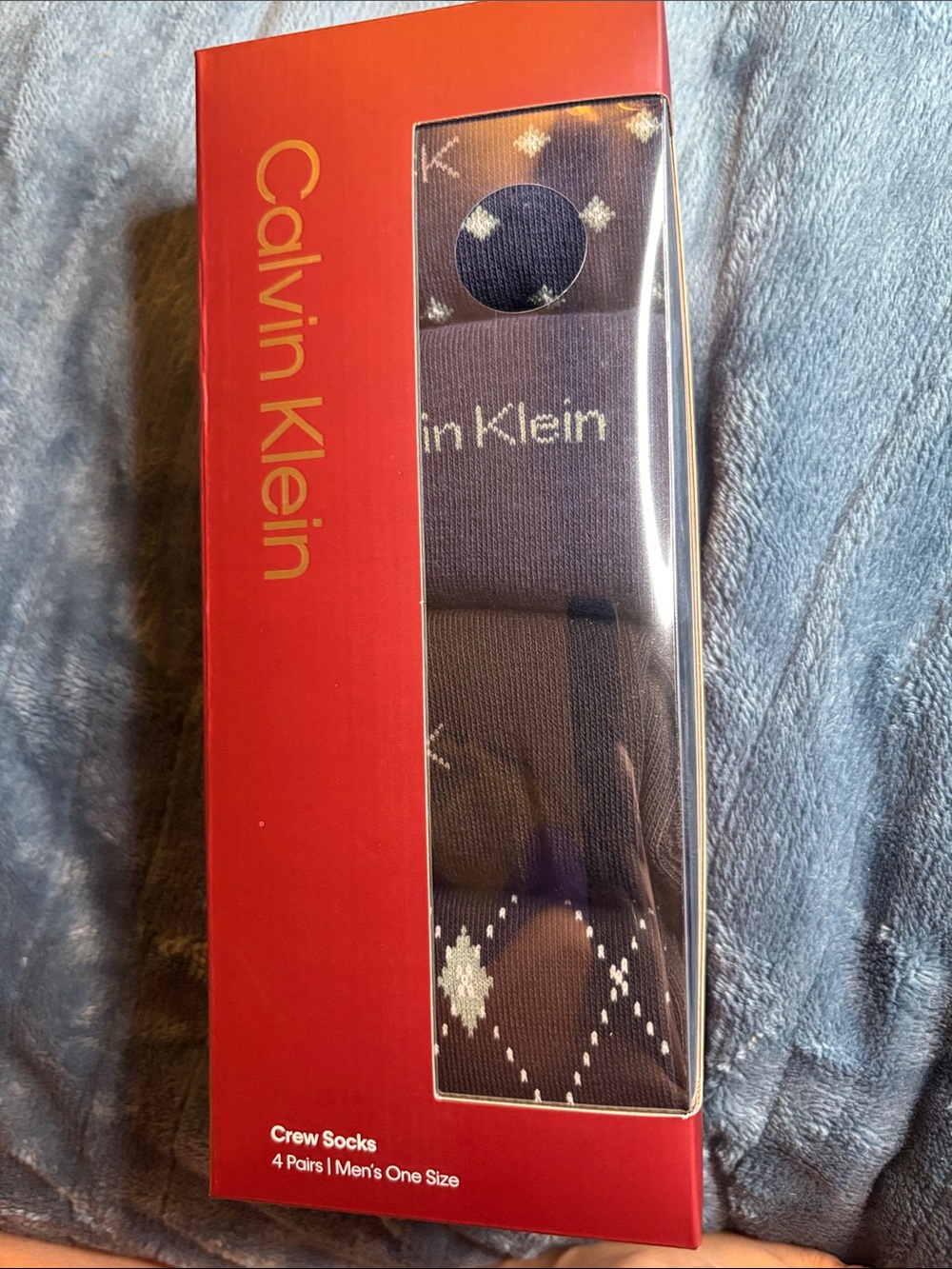 Calvin Klein Men's Crew Socks - Navy with White Diamond Pattern